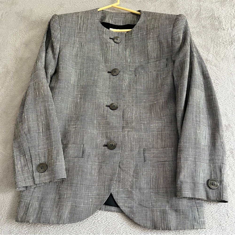 Petite Sophisticate Jacket Women's 12 Button Front Houndstooth Lined Black White
